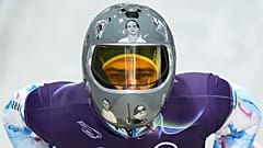 Der umstrittene Helm: Vladyslav Heraskevych im Training bei den Olympischen Winterspielen, 11. Februar 2026
