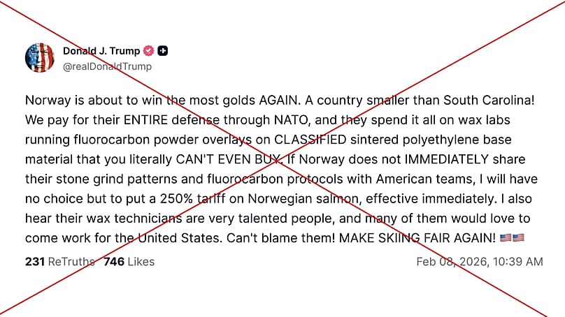 Вирусный пост утверждает, что Трамп вводит 250-процентные тарифы для Норвегии. 