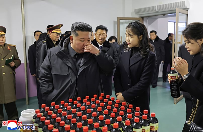 North Korean leader Kim Jong-un and his daughter inspect a newly built food factory in Pyongyang, 15 December, 2025