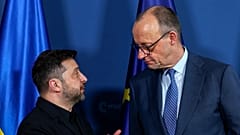 German Chancellor Friedrich Merz, right, meets Ukrainian President Volodymyr Zelensky during the Munich Security Conference in Munich, Germany, Friday, Feb. 13, 2026.