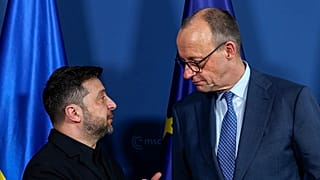 German Chancellor Friedrich Merz, right, meets Ukrainian President Volodymyr Zelensky during the Munich Security Conference in Munich, Germany, Friday, Feb. 13, 2026.