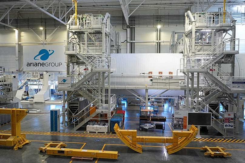 A view of the lower stage of the Ariane 64 rocket in Les Mureaux, 4 February, 2026