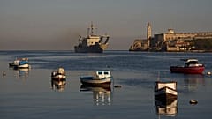 The Mexican Navy ship Papaloapan carrying aid arrives at Havana Bay, 12 February, 2026
