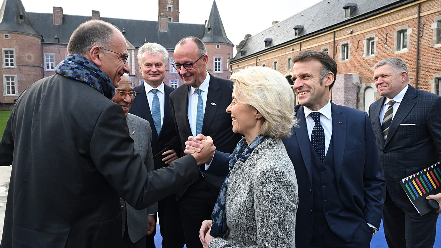 EU leaders welcome Enrico Letta to talks at the Alden Biesen castle in Belgium