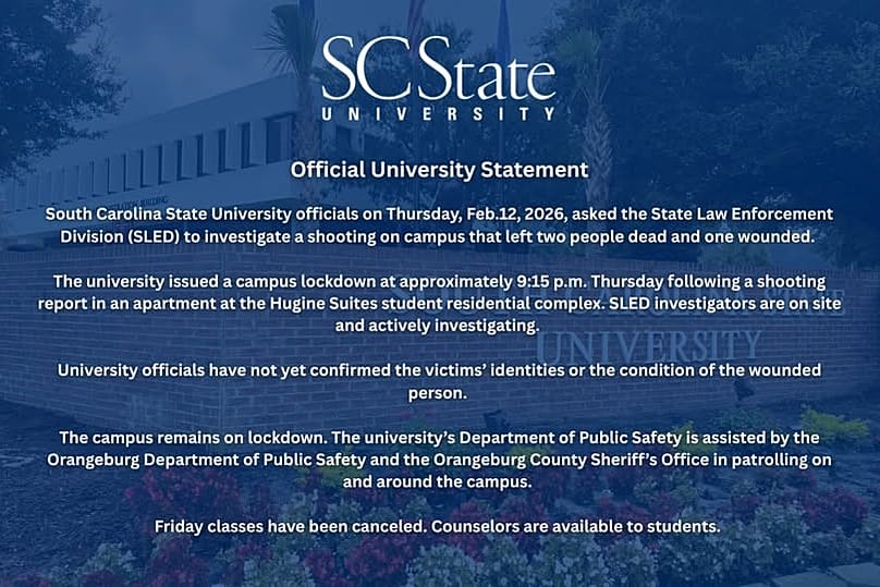 Comunicado de la Universidad de Carolina del Sur tras el tiroteo, 13 de febrero de 2026