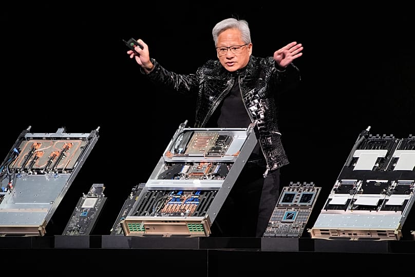 Nvidia CEO speaking about the NVIDIA Rubin AI super computing platform at a news conference, Las Vegas, Jan. 2026