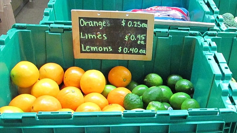 Cítricos: Naranjas, limas y limones, imagen de archivo