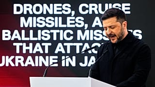 Ukraine's President Volodymyr Zelenskyy addresses the audience during a session at the Munich Security Conference in Munich, Germany, Saturday, Feb. 14, 2026.