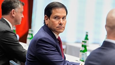 Secretary of State Marco Rubio looks on during a meeting with China's Foreign Minister Wang Yi in Munich, Germany, Friday, Feb. 13, 2026.