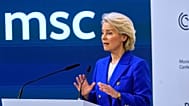 European Commission President Ursula von der Leyen speaks during the Munich Security Conference in Munich, Germany, Saturday, Feb. 14, 2026.