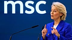 Die Präsidentin der Europäischen Kommission Ursula von der Leyen hält eine Rede auf der Münchner Sicherheitskonferenz am 14. Februar 2026. 