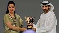 Indian teacher Rouble Nagi, left, receives the Global Teacher Prize award from Dubai Crown Prince Sheikh Hamdan bin Mohammed Al Maktoum in United Arab Emirates, 5 Feb 2026