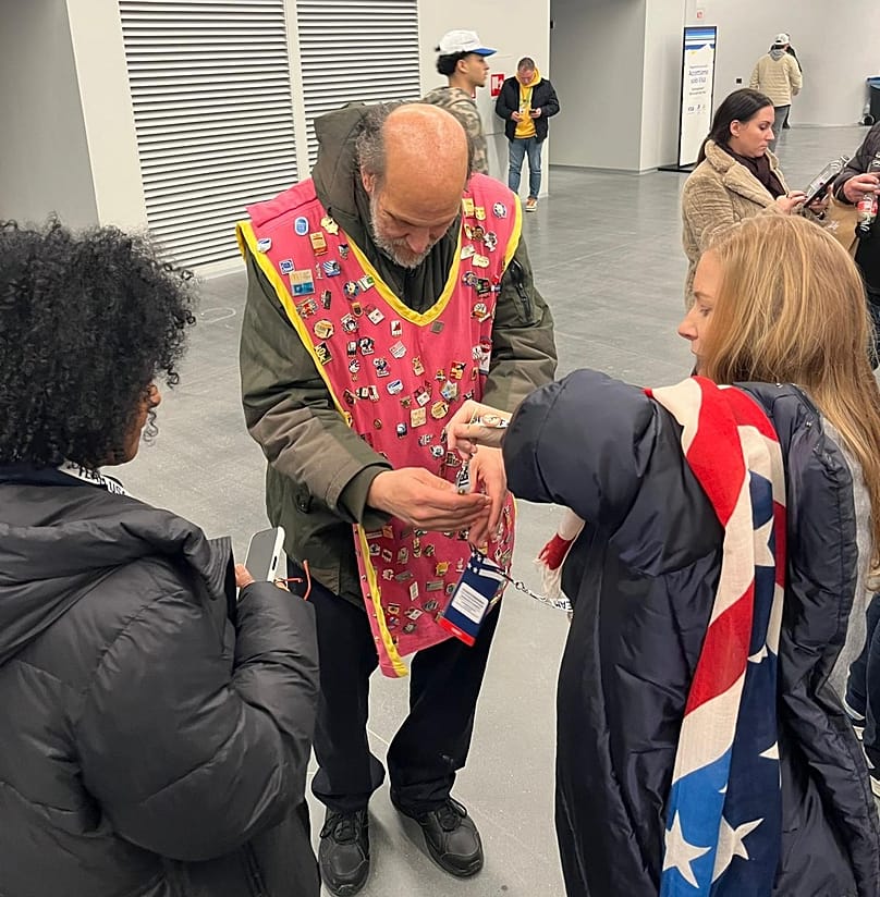 Swop shop: Pin collectors from Olympics past and present exchange souvenirs and memories