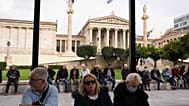 Pensioners gather to protest in front of the Athens Academy, on Friday, Nov. 24, 2023