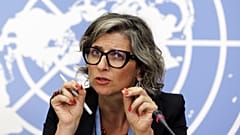 Francesca Albanese, Sonderberichterstatterin für die Lage der Menschenrechte in den palästinensischen Gebieten . (Salvatore Di Nolfi/Keystone via AP)