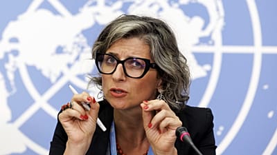 Francesca Albanese, Relatore speciale sulla situazione dei diritti umani nei territori palestinesi. (Salvatore Di Nolfi/Keystone via AP)