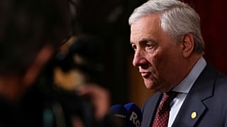 FILE - Italy's Minister of Foreign Affairs Antonio Tajani speaks to the press, May 12, 2025, in London. (Adrian Dennis/Pool Photo via AP, File)