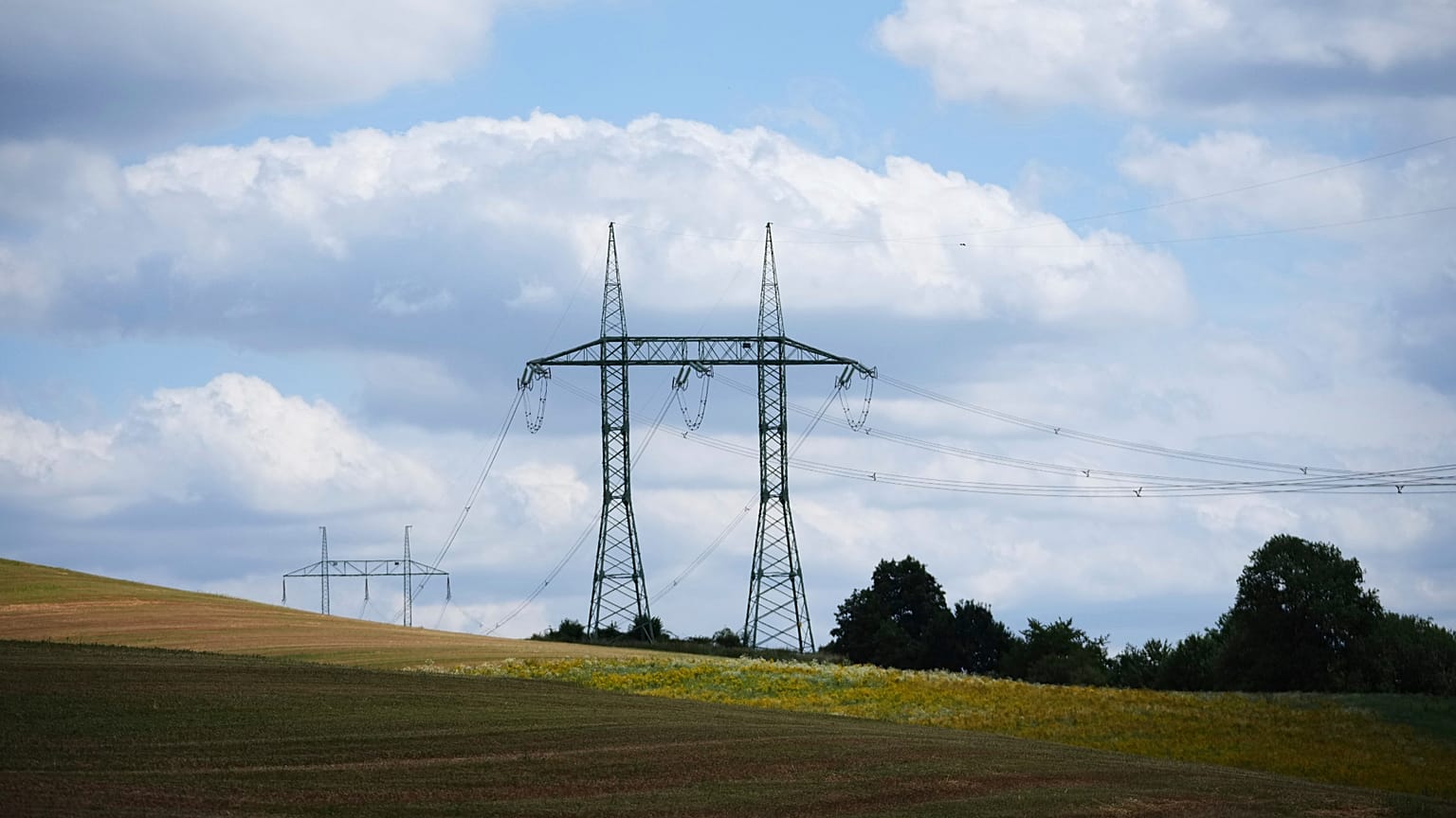 High-voltage power line pylons are seen as Czech Republic faces a major electricity blackout near Benesov, Czech Republic, Friday, July 4, 2025. 