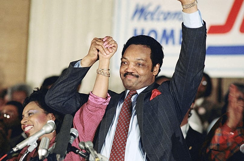 Democratic presidential hopeful Jesse Jackson with his wife, Jacqueline, in Chicago - Wednesday 10 March 1988