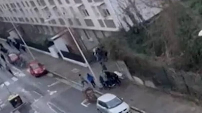 Screenshot of video footage which appears to show the fight which Quentin Deranque was involved in