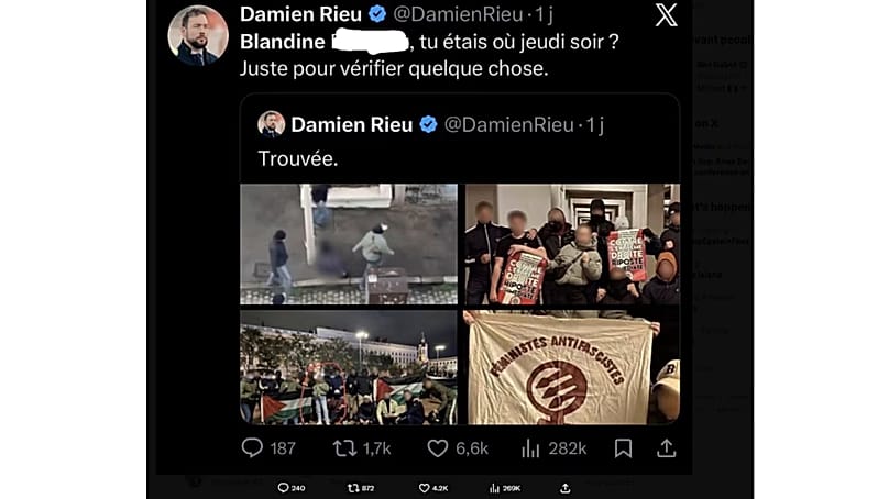 پست حذف‌شده دامین ریو، فعال راست افراطی، در شبکه ایکس