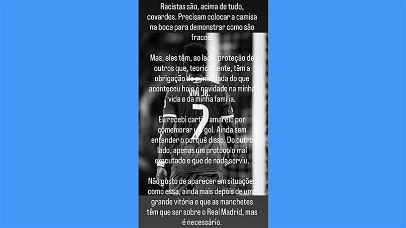 Publicação de Vini Jr. no Instagram