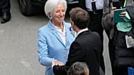 French President Emmanuel Macron greets President of the ECB Christine Lagarde at the Munich Security Conference, Germany, Feb. 13, 2026