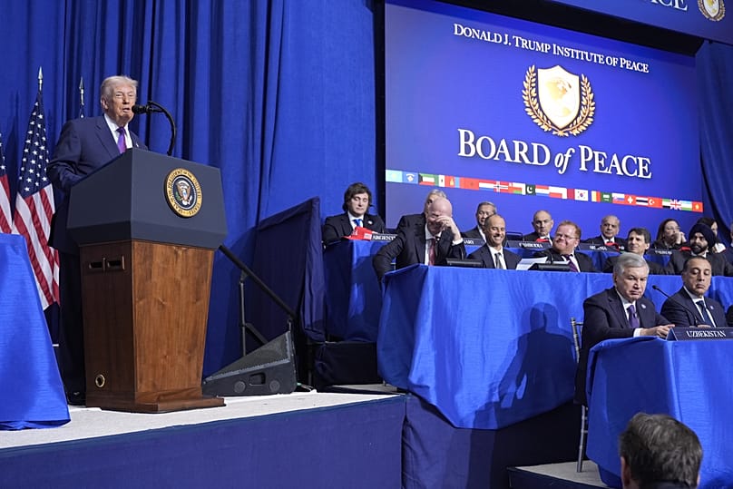 US President Donald Trump speaks during a Board of Peace meeting at the US Institute of Peace in Washington, 19 February, 2026