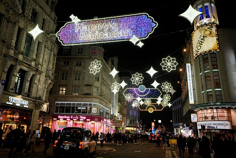 Ramadan lights at Piccadilly Circus in London in 2024