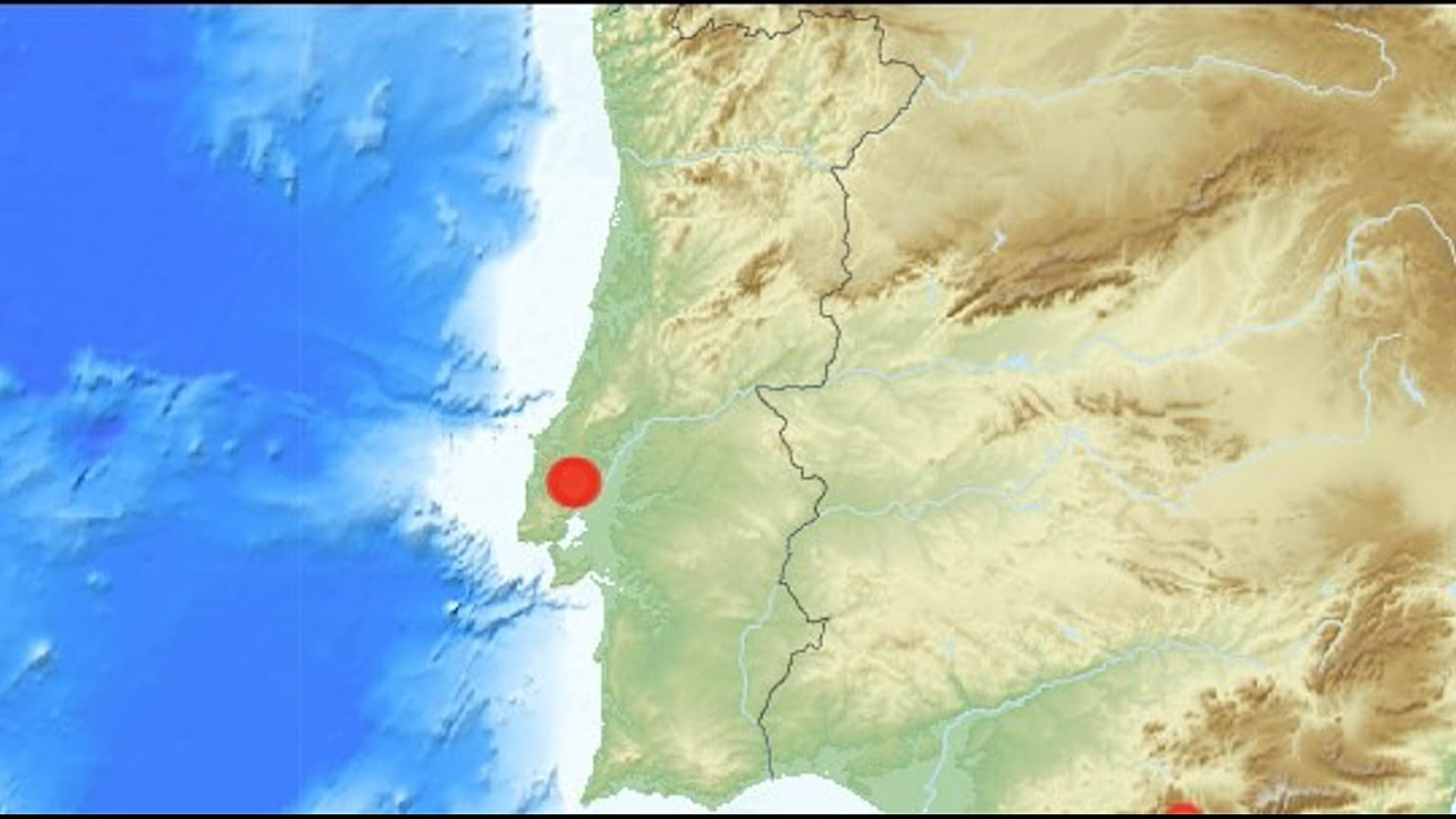 Mapa com zona onde foi sentido sismo em Portugal, 19 de fevereiro de 2026
