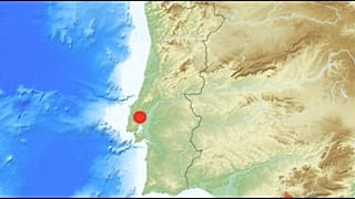 Mapa com zona onde foi sentido sismo em Portugal, 19 de fevereiro de 2026
