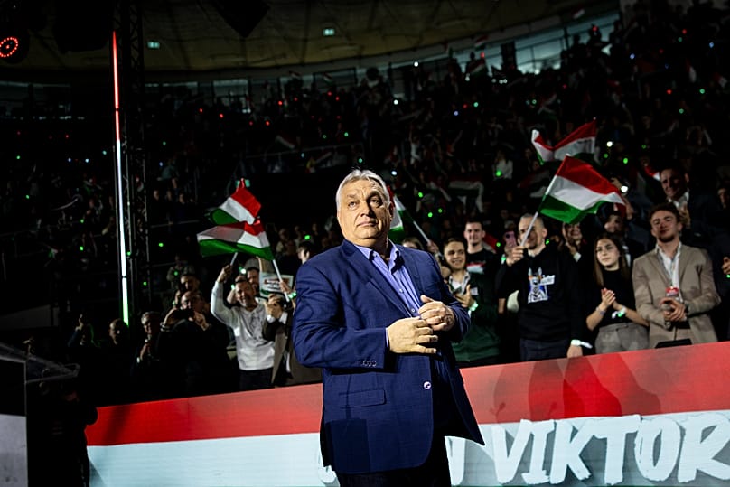 Orbán Viktor miniszterelnök a békéscsabai háborúellenes gyűlésen 2026. február 21-én