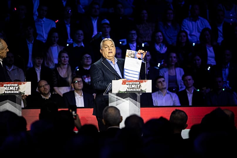 Orbán Viktor miniszterelnök a kaposvári háborúellenes gyűlésen 2026. január 24-én