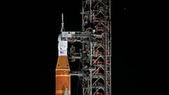 Die Mondrakete der Artemis II-Mission während eines früheren, erfolglosen Tests