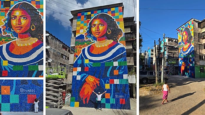 More than 100,000 plastic lids complete world's tallest recycled mural in El Salvador