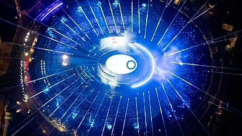 Foto dall'elicottero della Polizia di Stato in occasione della cerimonia di chiusura delle Olimpiadi