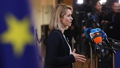 High Representative Kaja Kallas addresses the media.