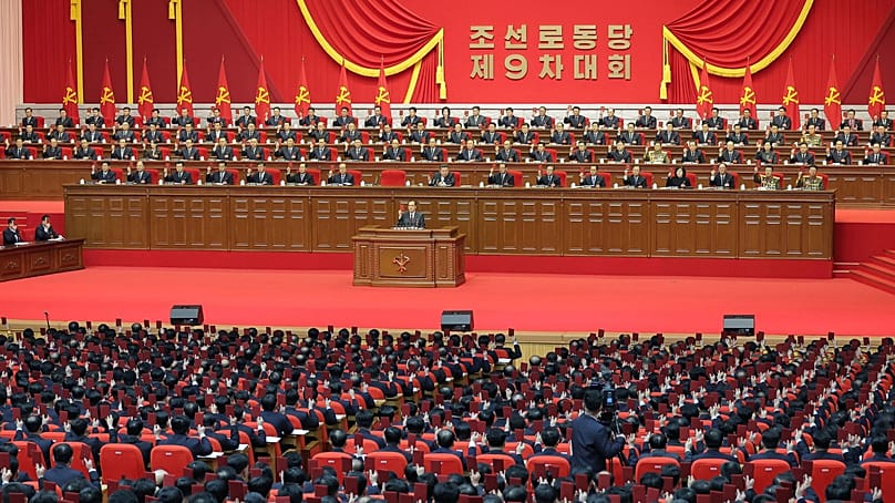 کیم جونگ اون، رهبر کره‌شمالی در حال شرکت در کنگره حزب حاکم کارگران در پیونگ یانگ، یکشنبه، ۲۲ فوریه ۲۰۲۶ 