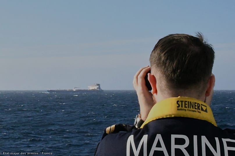 France's Navy, working with intelligence provided by the United Kingdom, on Thursday intercepted an oil tanker in the Mediterranean Sea that traveled from Russia, Jan 22, 2026