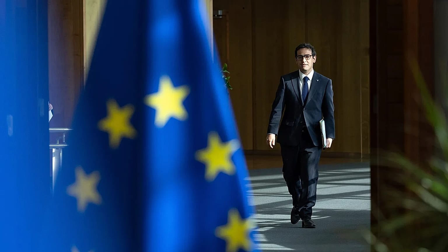 European Commissioner for Industrial Strategy Stephane Séjourné arrives for the weekly EU College of Commissioners meeting at EU headquarters in Brussels, May 2025.