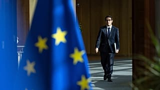 European Commissioner for Industrial Strategy Stephane Séjourné arrives for the weekly EU College of Commissioners meeting at EU headquarters in Brussels, May 2025.