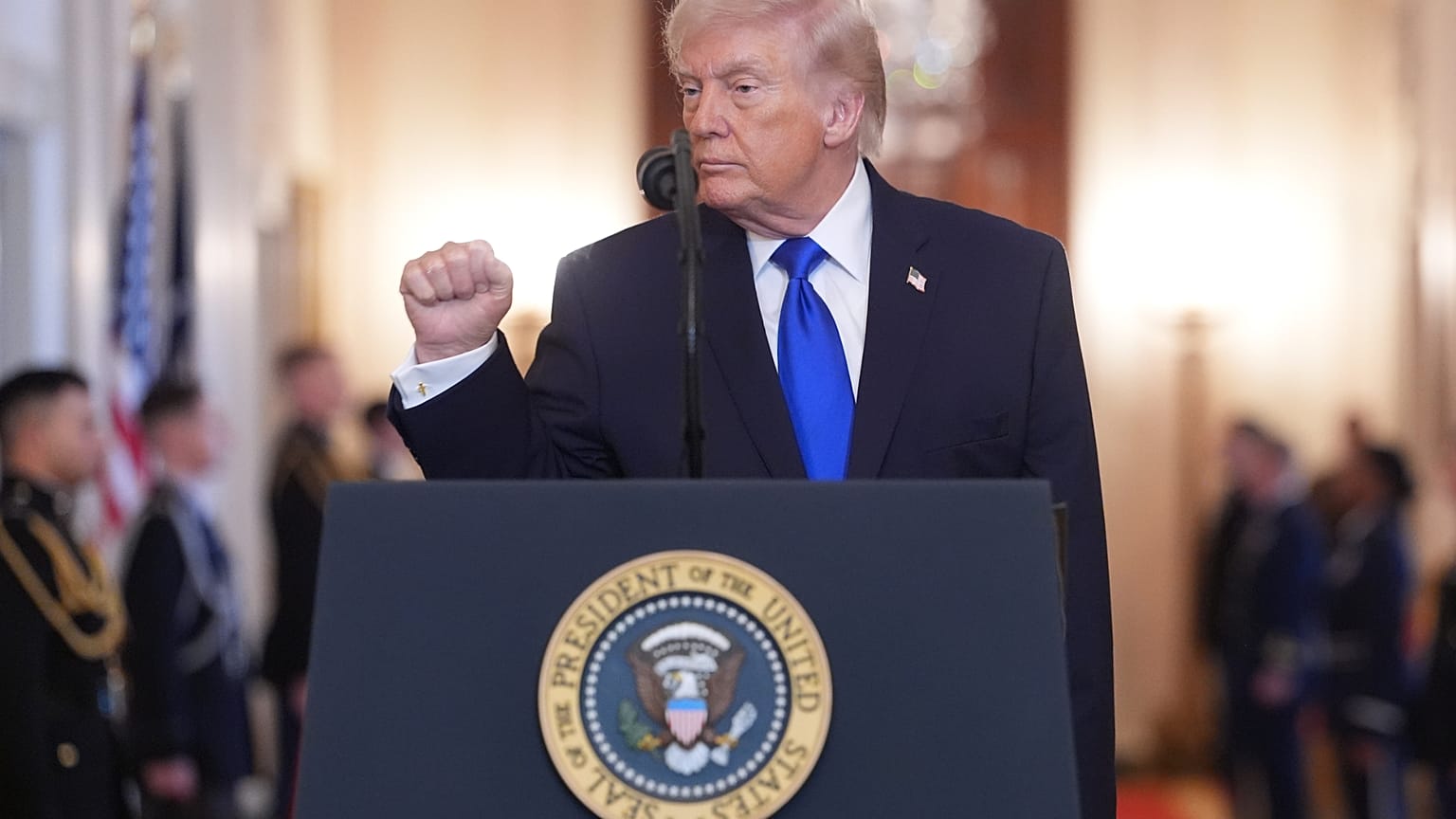 President Donald Trump during an event to proclaim "Angel Family Day" in the East Room of the White House, Monday, Feb. 23, 2026
