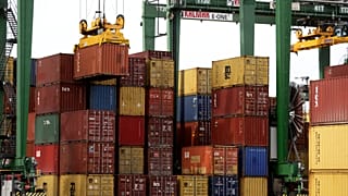 Contentores no Porto de Sines, Portugal, 12 de fevereiro de 2020