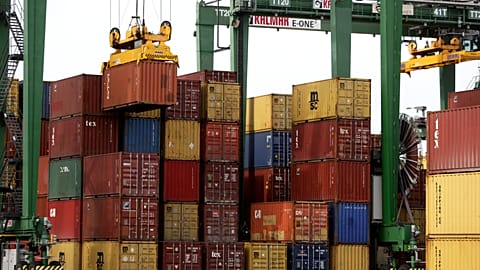 Containers at the Port of Sines, Portugal, 12 February 2020