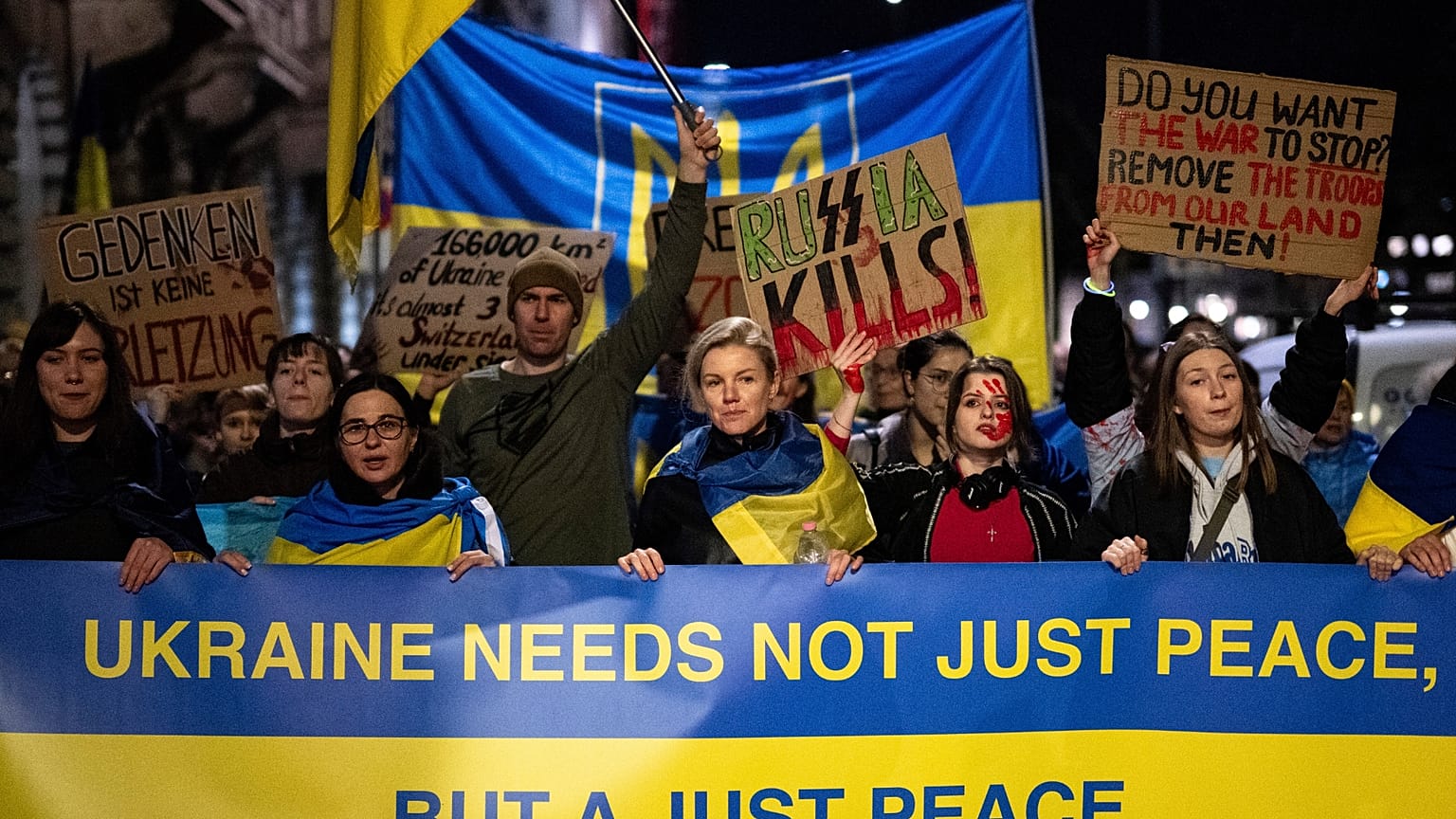 Szolidaritási tüntetés Ukrajna mellett Zürichben, 2026.02.24-én