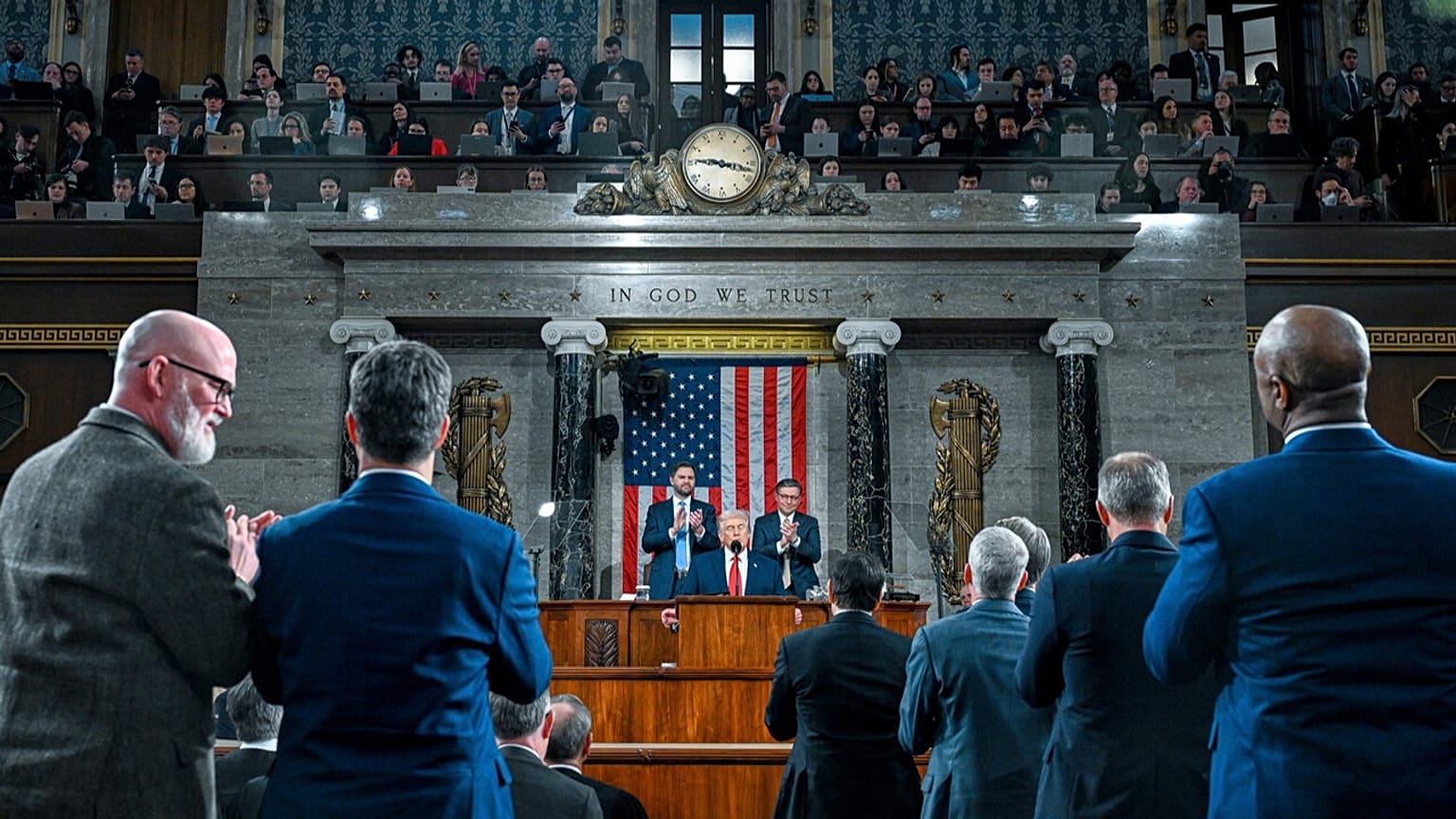 President Donald Trump delivers the State of the Union address to a joint session of Congress in the House chamber at the US Capitol, 24 February 2026.