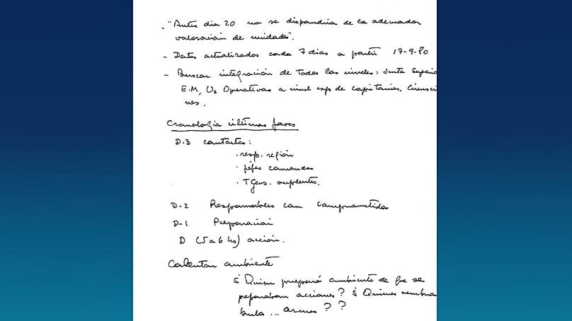 Documento sobre la planificación del golpe del 23F desclasificado por el Gobierno de España.