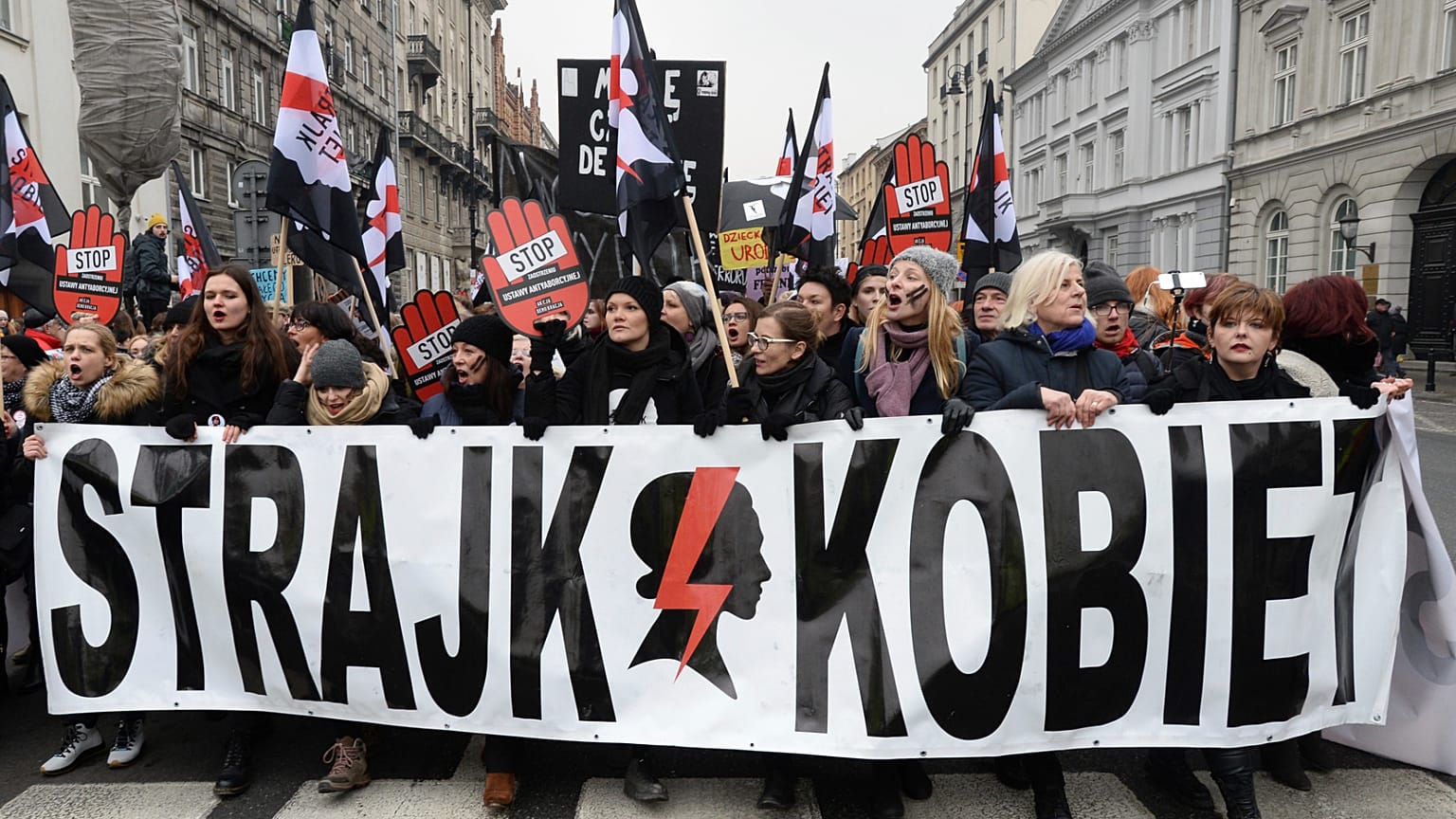 A protest against a restrictive abortion law in Poland.