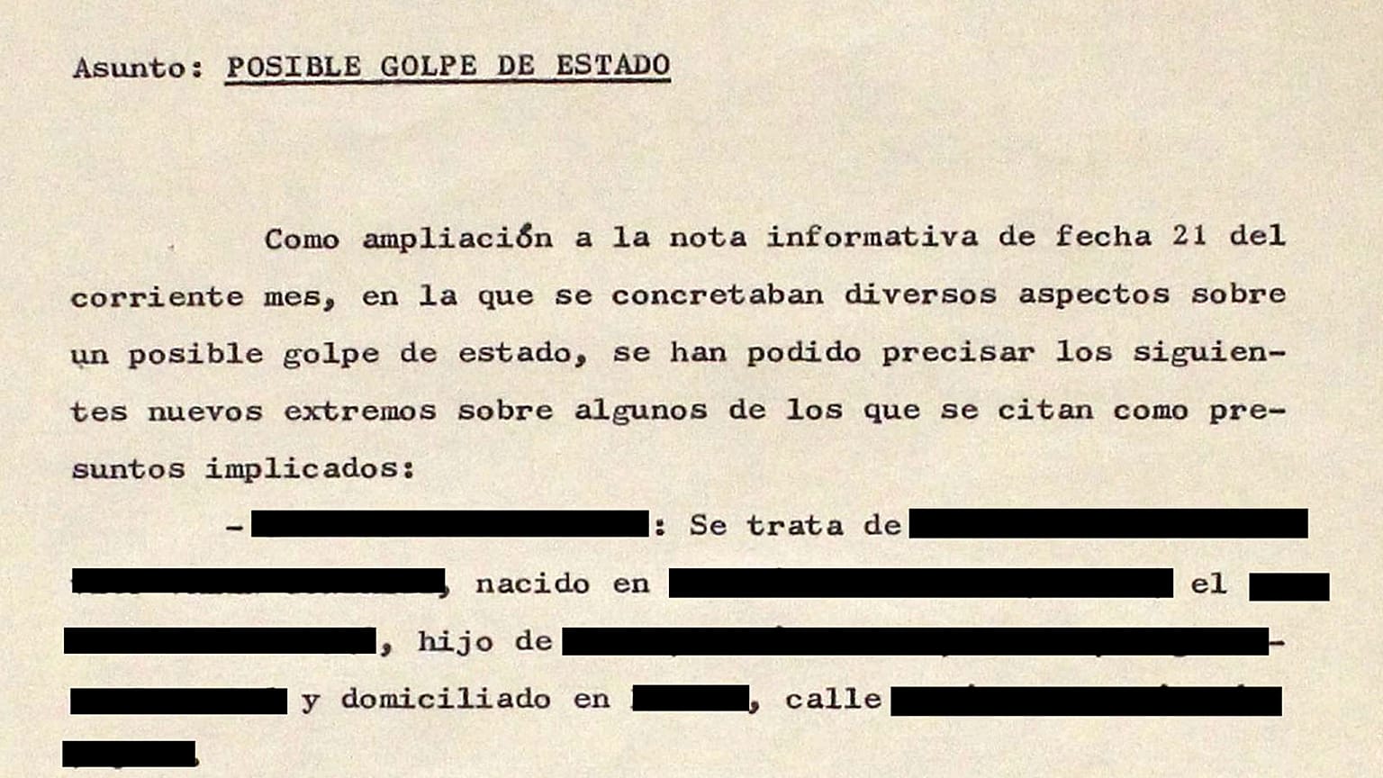 A portion of a facsimile of a document related to the 1981 coup, declassified by the Spanish government.on 24 February 2026