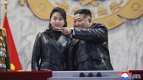 Kim Jong Un attends a parade with his daughter in Pyongyang, North Korea Wednesday, Feb. 25, 2026 as the North wrapped up the Workers’ Party congress. 